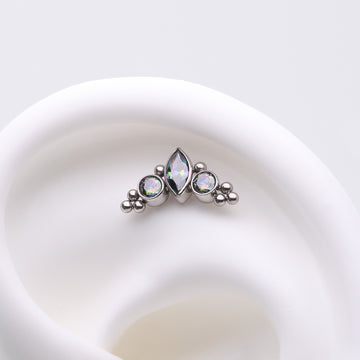 Detail View 1 of Implant Grade Titanium OneFit Threadless Marquise Sparkle Bali Beads Arc Top Part-Vitrail Medium